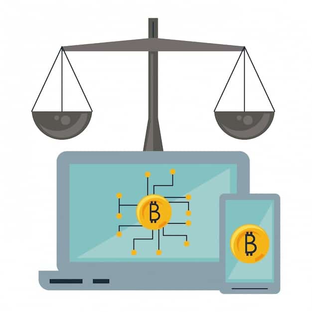 A digital illustration showing a balance scale with a bitcoin symbol on one side and a stack of tax documents on the other, representing the balance between crypto investments and tax obligations.