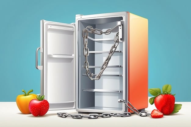 A split image showing a full fridge on one side and an empty fridge on the other, visually representing the impact of inflation on food affordability.