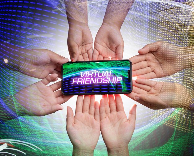 Several hands reaching towards a glowing smartphone displaying a graph trending upwards. This symbolizes collaborative investment and the growth potential of startups. The background features a modern office space with glass walls.
