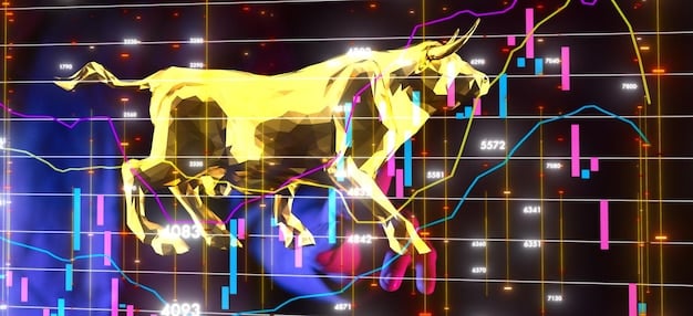A graph showing the IBEX 35 fluctuating, with annotations pointing out key moments after the Banco de España's announcement, data points highlighted with different colors, dynamic composition.