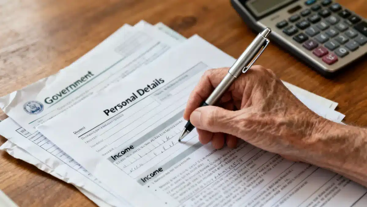 Persona rellenando formulario de solicitud de beneficios por hijo a cargo en España.