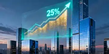 Vista aérea de uma cidade moderna com edifícios altos, simbolizando o crescimento e a solidez dos Fundos Imobiliários em 2026.