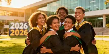 Estudantes brasileiros celebrando a conquista de bolsas de estudo em 2026.
