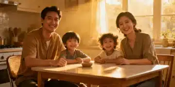 Família brasileira feliz em casa, simbolizando o impacto positivo do Bolsa Família 2026.