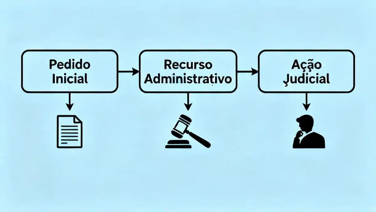 Fluxograma com os 3 passos para recorrer de uma decisão do INSS sobre o Benefício de Incapacidade Temporária.