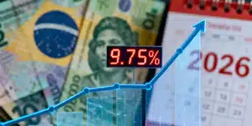 Gráfico financeiro com taxa Selic de 9,75% e calendário 2026, simbolizando o impacto nos investimentos.