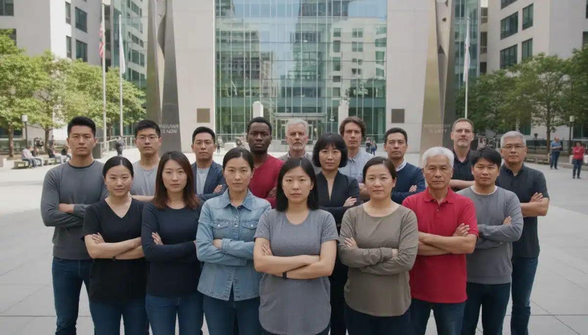 Grupo diverso de pessoas empoderadas, simbolizando consumidores cientes de seus direitos.