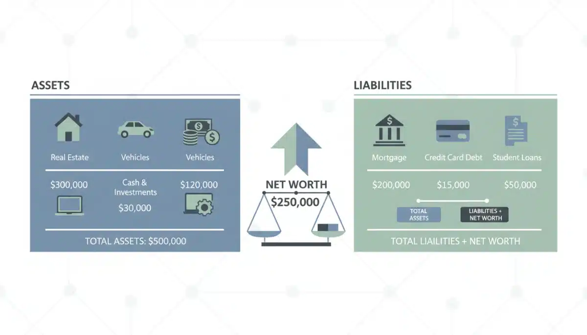 Visualizing assets, liabilities, and net worth for financial assessment