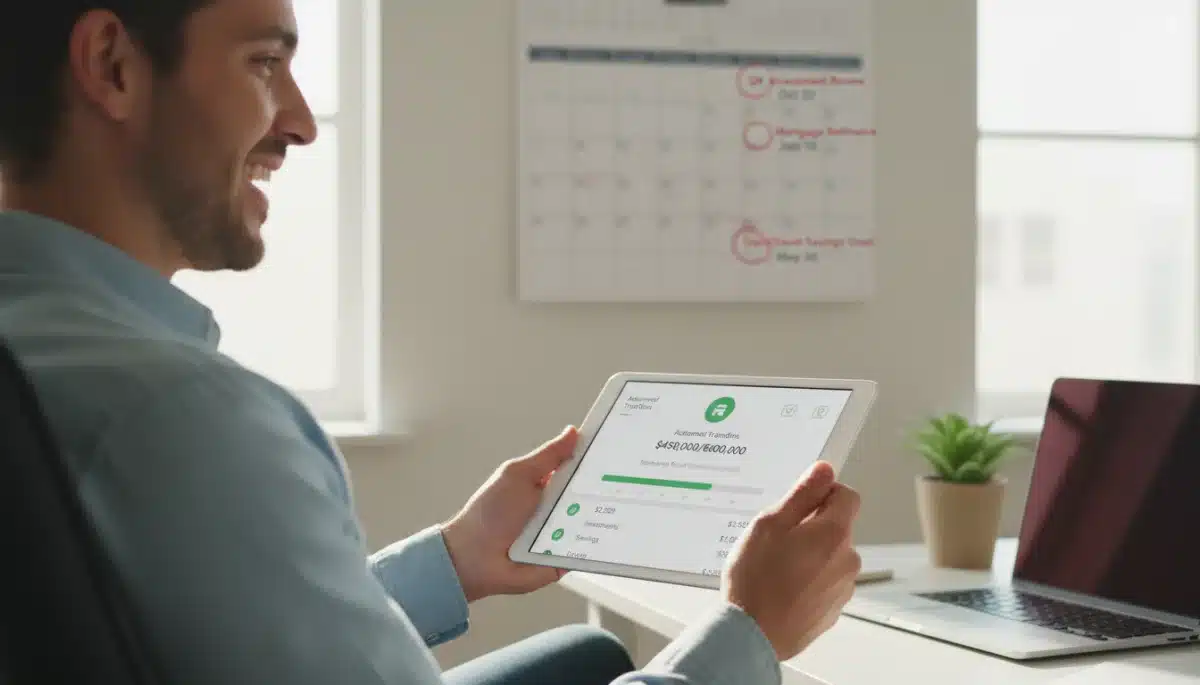 Person reviewing automated savings progress on a tablet