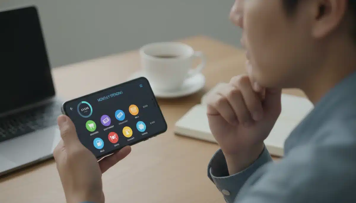 Budgeting app on smartphone for managing monthly expenses