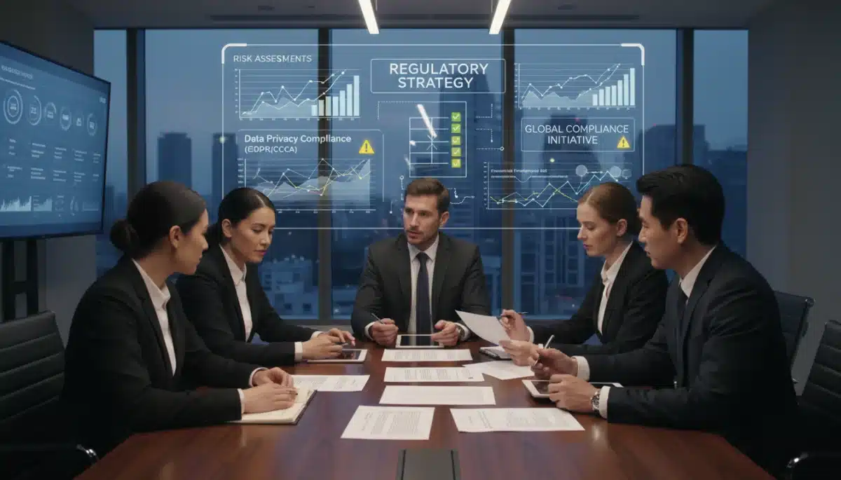 Business leaders discussing AI regulatory compliance strategy