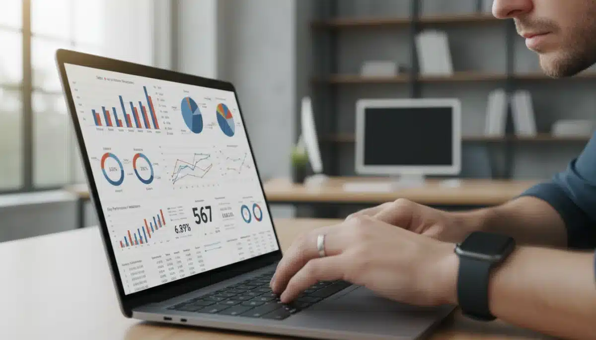 Person analyzing data on a laptop, demonstrating acquired professional skills.