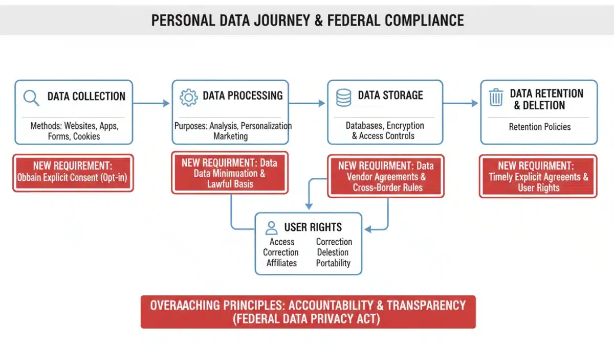 Data flow diagram showing compliance points for new federal data privacy regulations