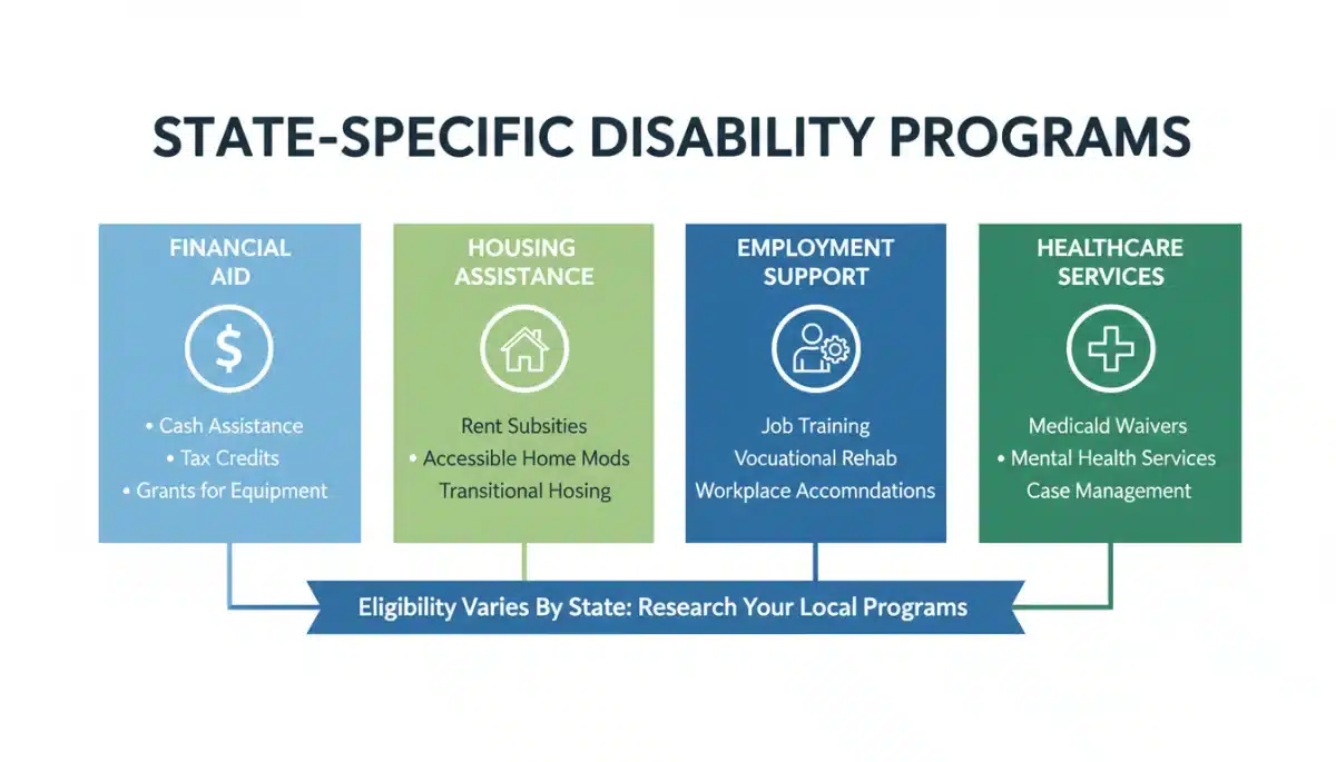 Infographic detailing various categories of state-specific disability programs.