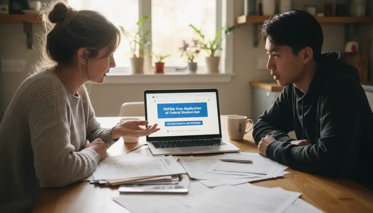 Parent and student reviewing FAFSA documents at home