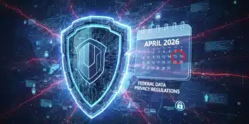Shield protecting digital data with a calendar marked April 2026, representing new federal data privacy regulations
