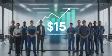 Diverse workers advocating for a $15 federal minimum wage by 2026