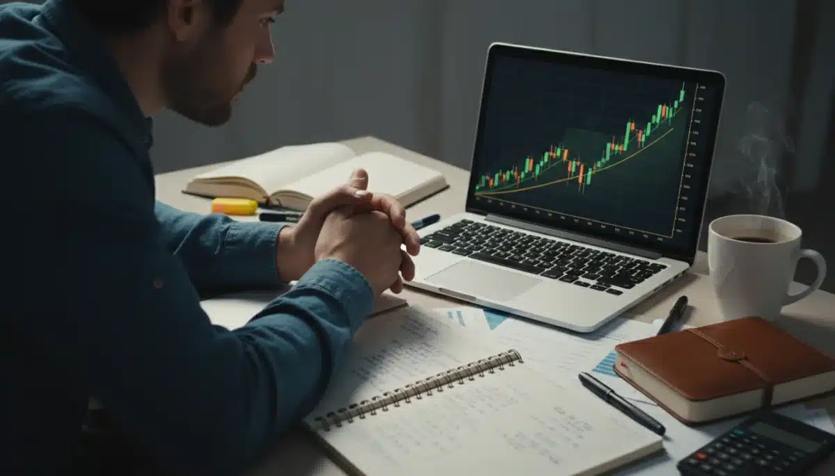 Person analyzing financial charts on a laptop for investment decisions