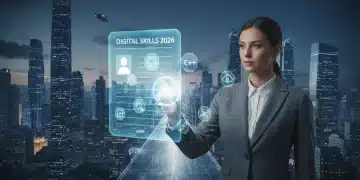 Professional reviewing a futuristic resume with digital skills for 2026