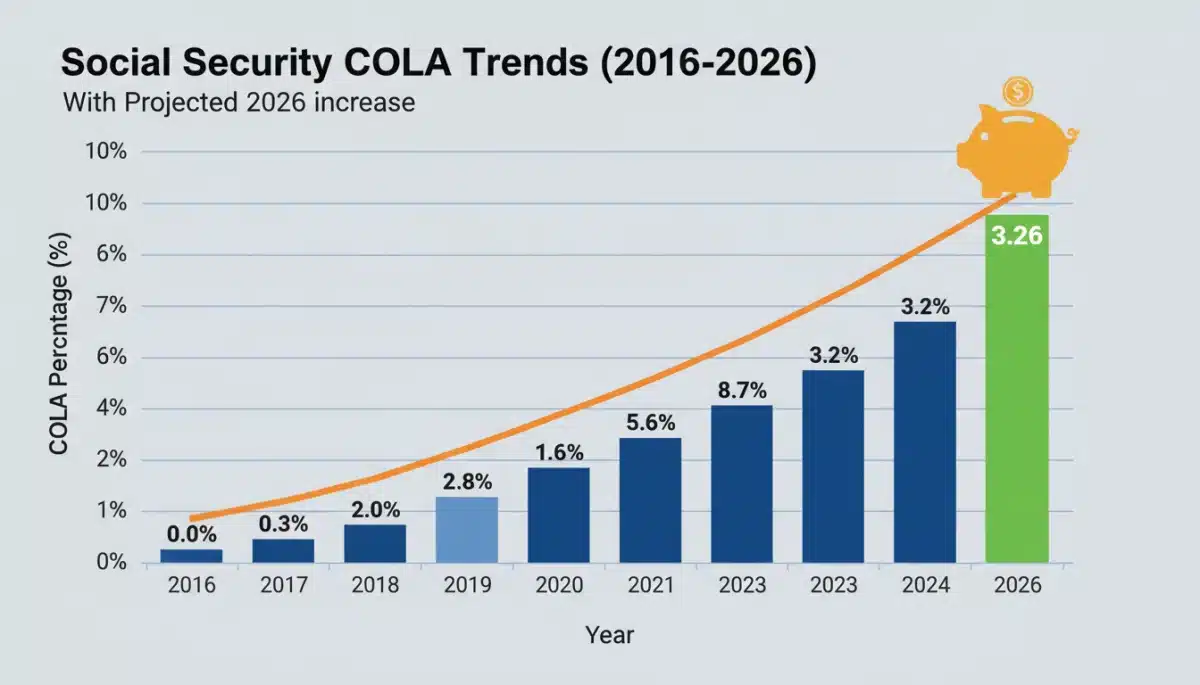 Historical Social Security COLA percentage trends graph with 2026 projection