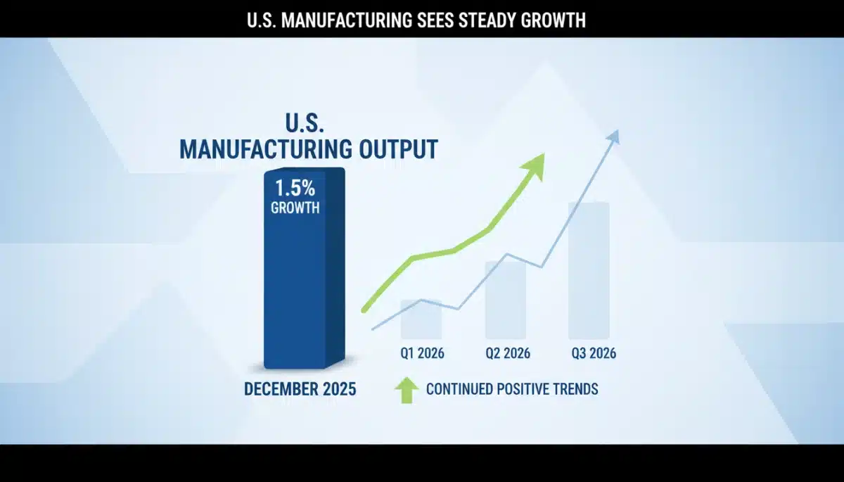 Infographic detailing U.S. manufacturing output growth in December 2025 and 2026 trends.