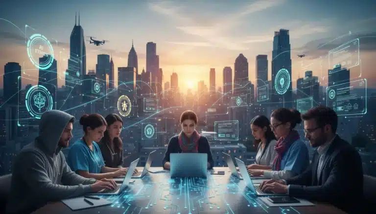 Professionals earning micro-credentials for career advancement