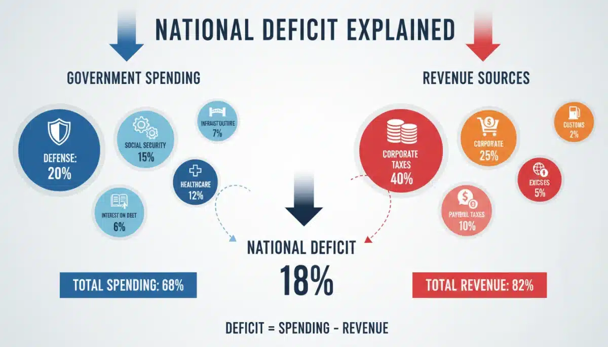 Infographic detailing components of the U.S. national deficit and revenue sources