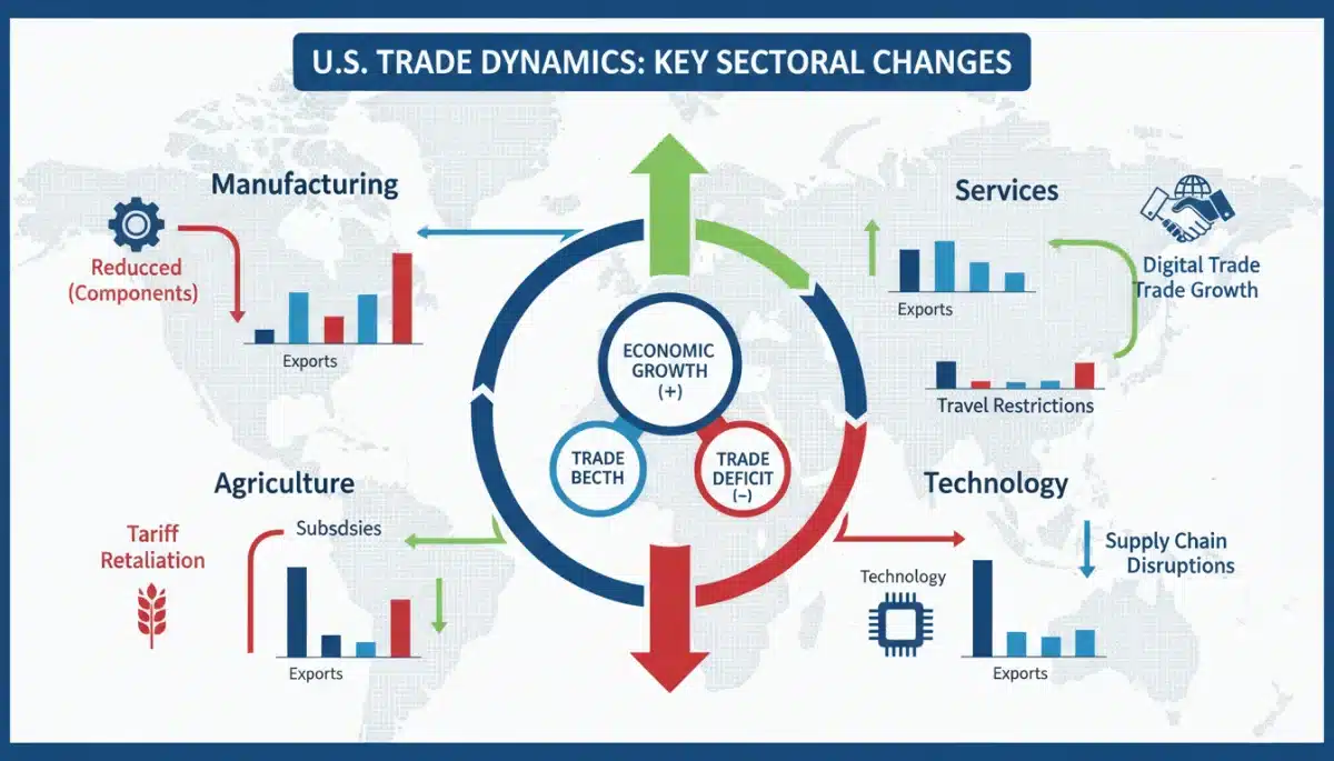 Infographic detailing sector-specific impacts of the U.S. trade deficit reduction.