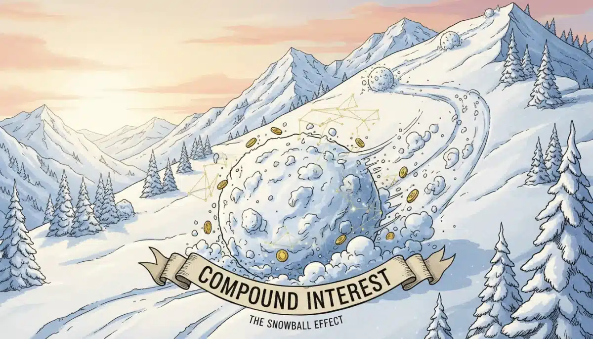 Snowball effect illustrating compound interest accumulation