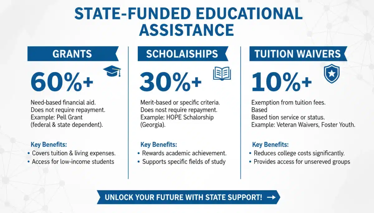 Infographic detailing different types of state educational assistance programs.