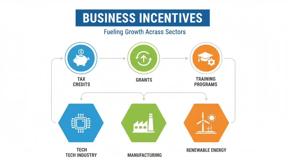 Infographic detailing various types of state business incentives and their target industries.
