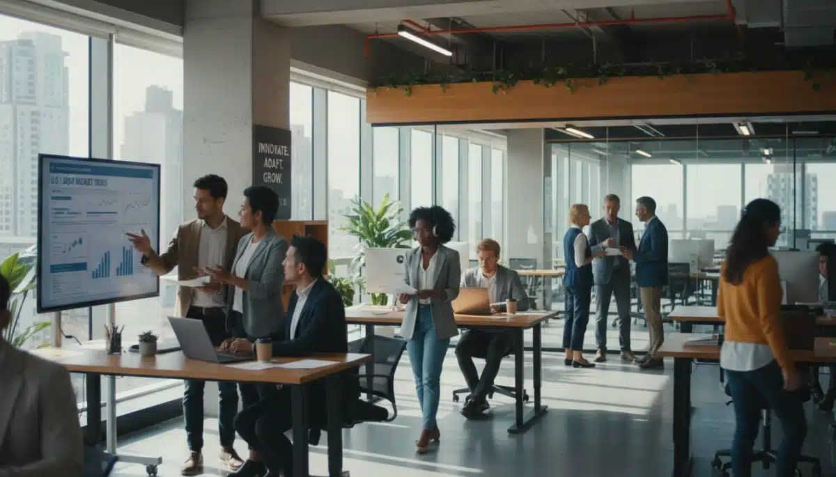 Diverse professionals working in a modern office, representing the US labor force